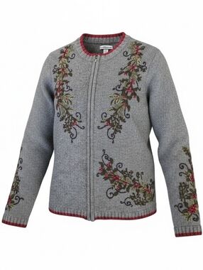 Croft and Barrow Gray Zip Front Holiday Theme Silk Blend Sweater Size Small